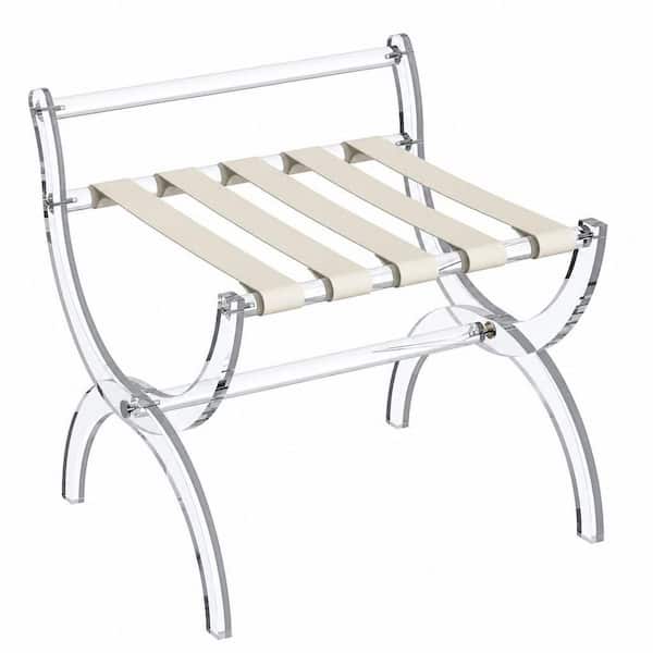 Acrylic Foldable Luggage Rack with High Back Support Bar and Leather Straps for Guest Room Bedroom Hotel, 50-100 lb.