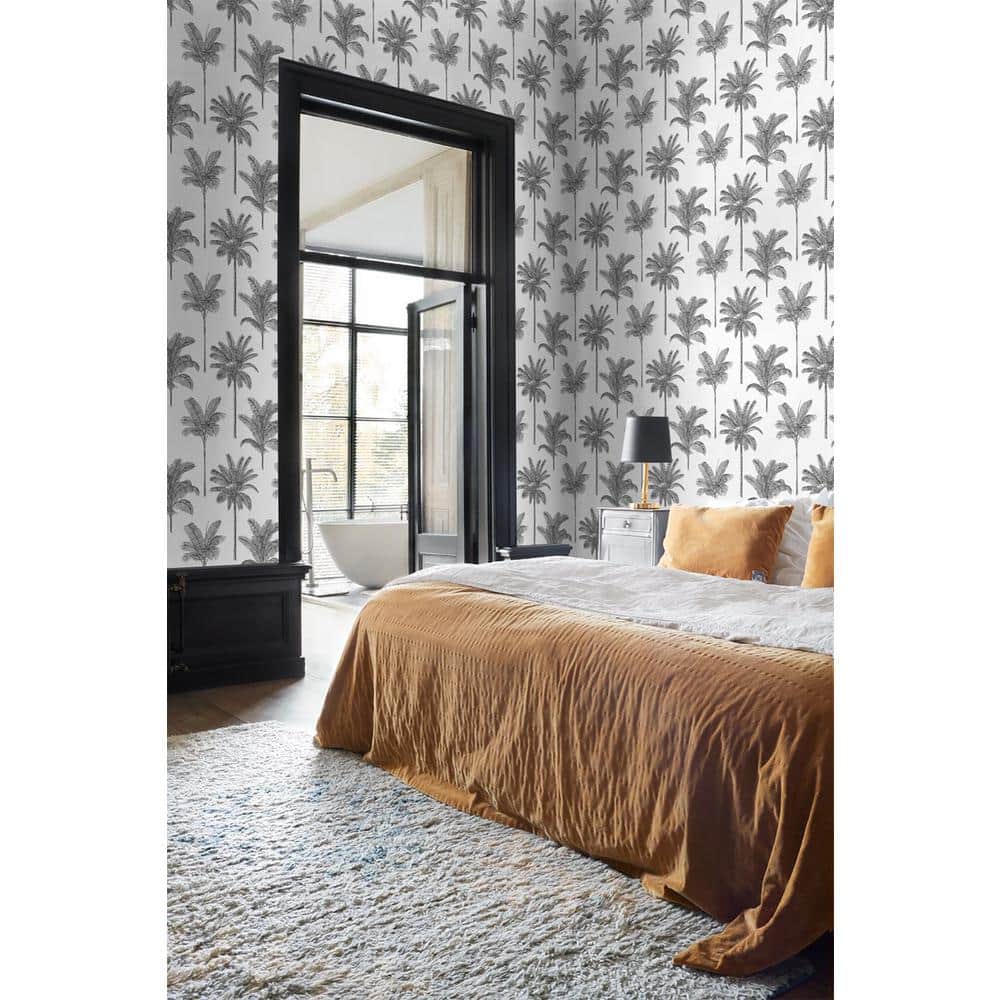 Taj Charcoal Palm Trees Non-Woven Wallpaper, 20.9-Inch by 33-Foot