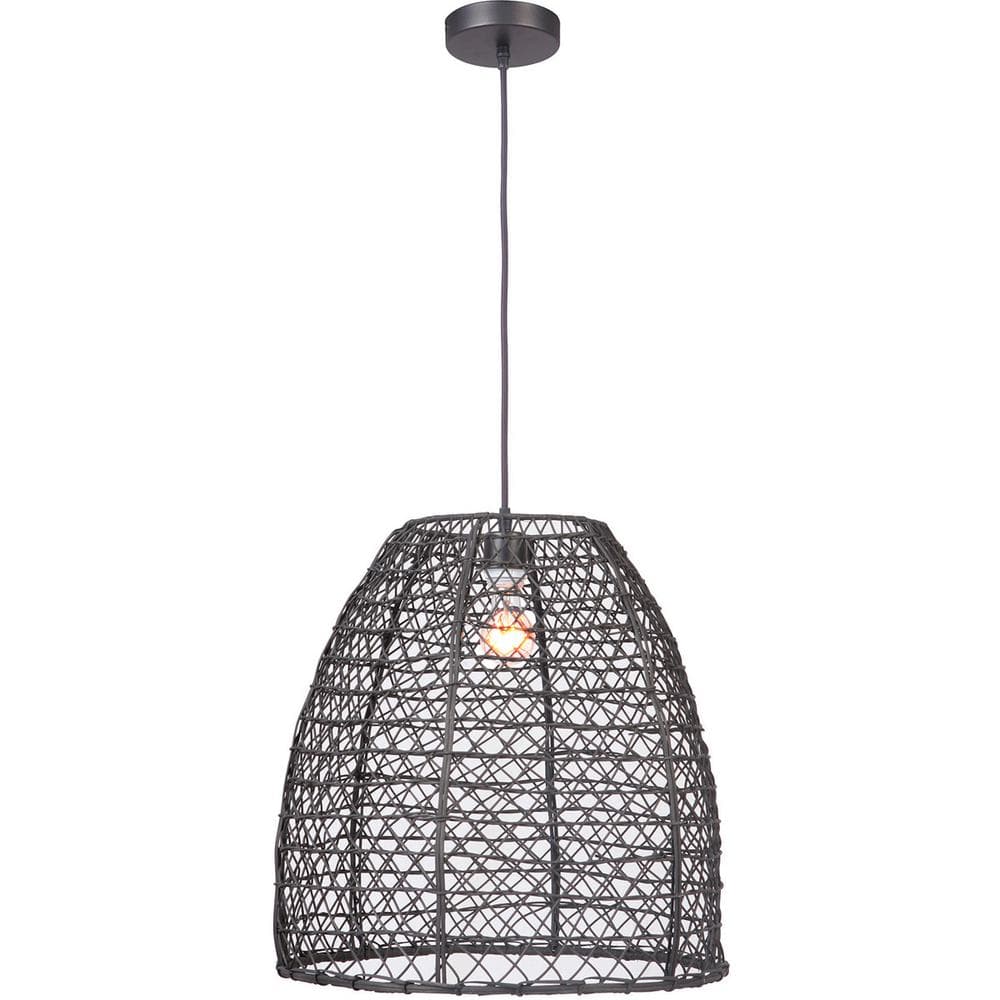 Matte Black Aluminum Indoor/Outdoor Pendant Light with Woven Rattan Shade