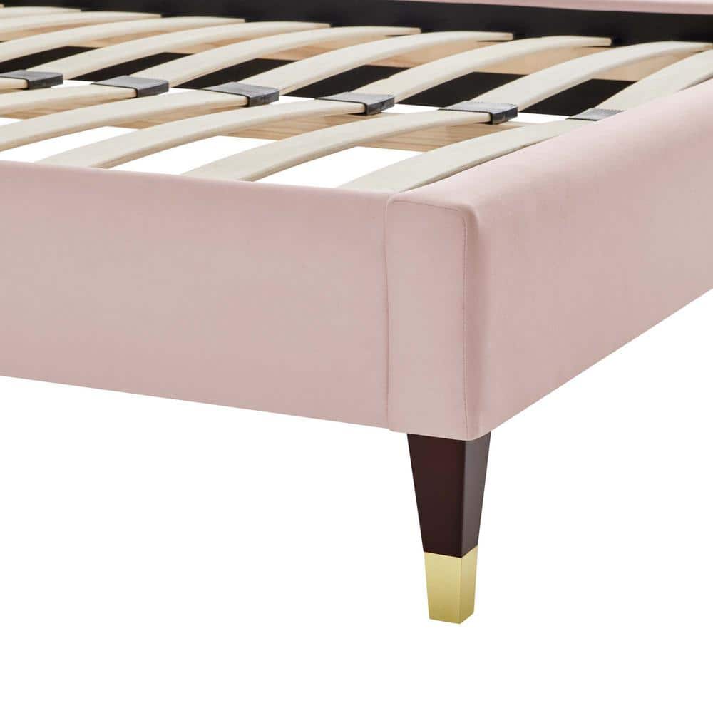 Harlow Glam Deco Pink Velvet King Platform Bed with Gold Accents
