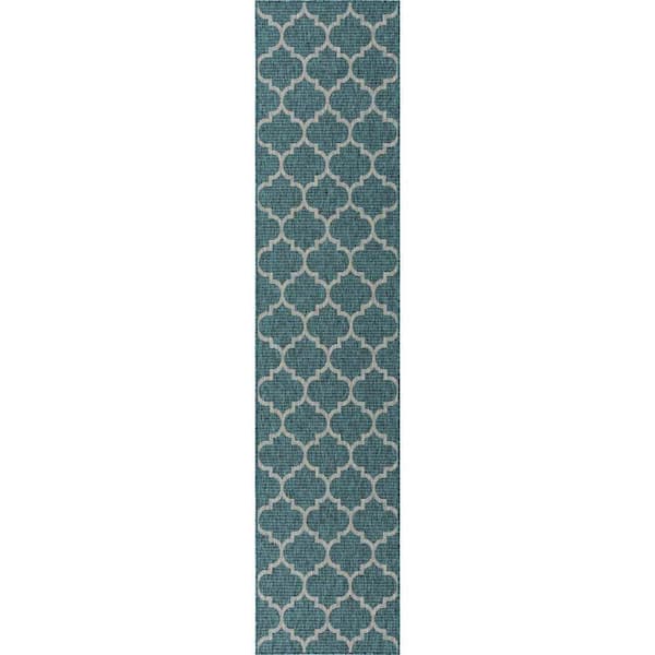 Unique Loom Outdoor Trellis Teal 2 ft. 7 in. x 12 ft. Area Rug