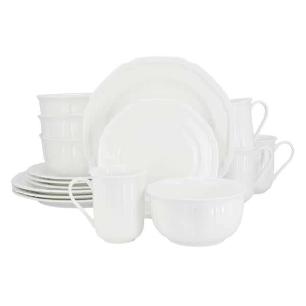 Bavaria 16-Piece Scallop Rim Bone China Dinnerware Set in White