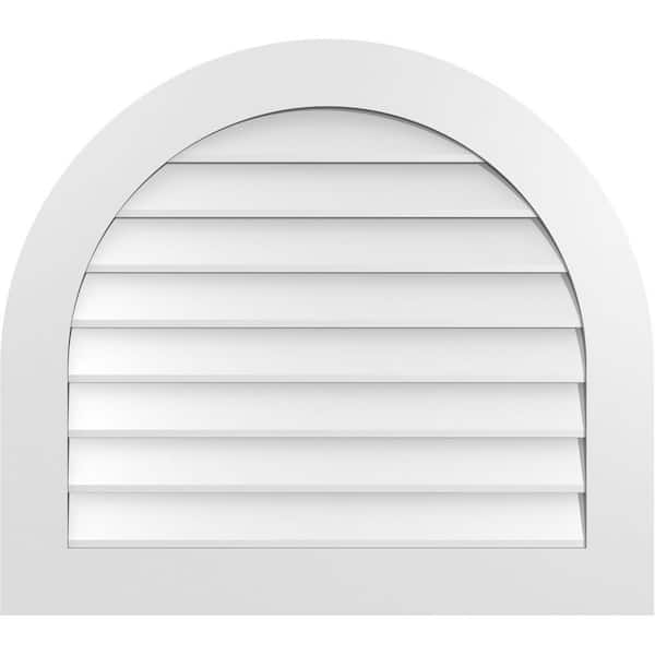 Ekena Millwork 34" x 30" Round Top Surface Mount PVC Gable Vent: Non-Functional with Standard Frame