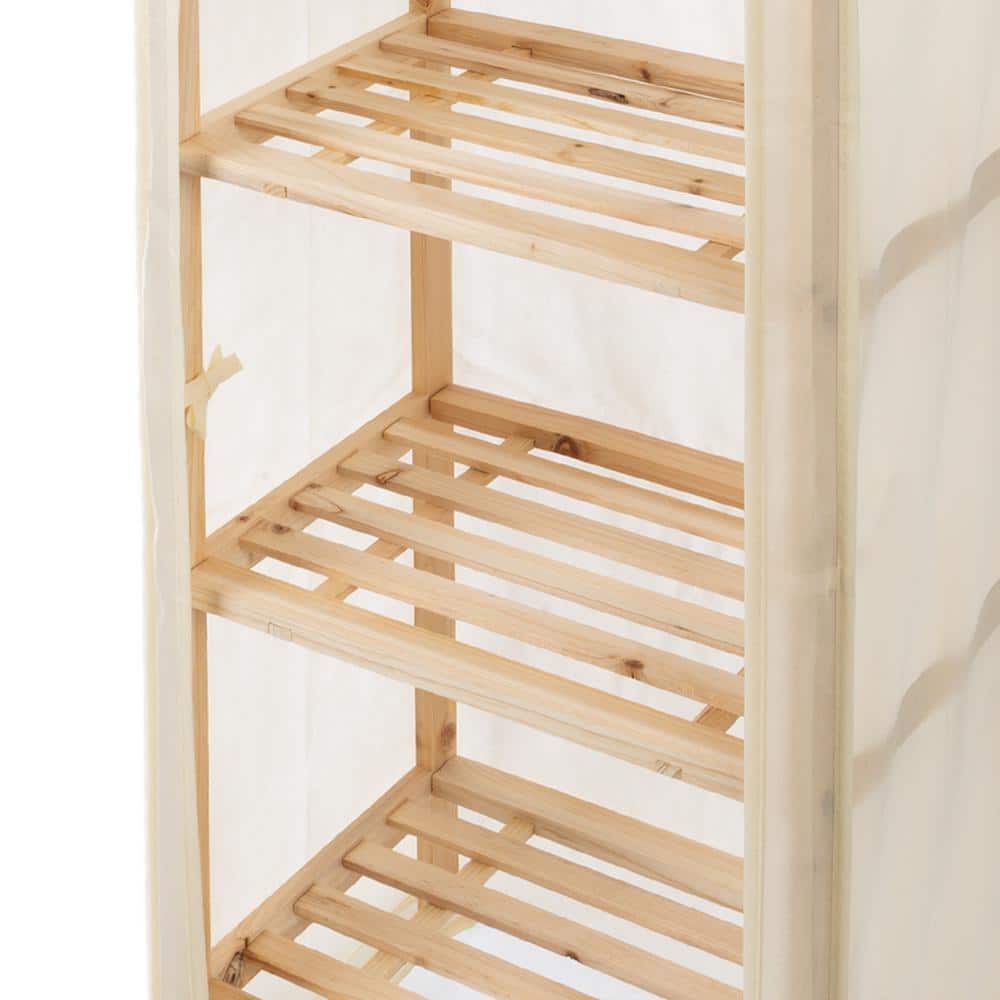 Five-Tier Light Wood and Metal Storage Shelf with Removable Cover