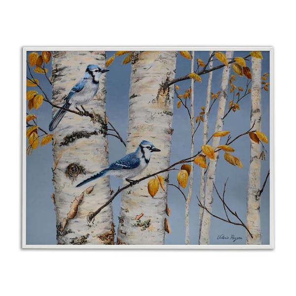 Blue Jay Autumn Day by Valerie Rogers White Framed Nature Giclee Art Print 11 in. x 14 in.