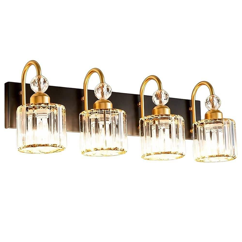 Waltco Ny-O-Lite 黒/金 22.8 in. 4 Light Black Gold Vanity Light with Crystal Shade
