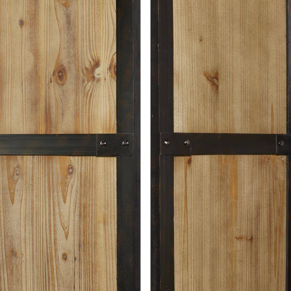 Brown Fir Wood and Metal 3-Panel Folding Privacy Screen