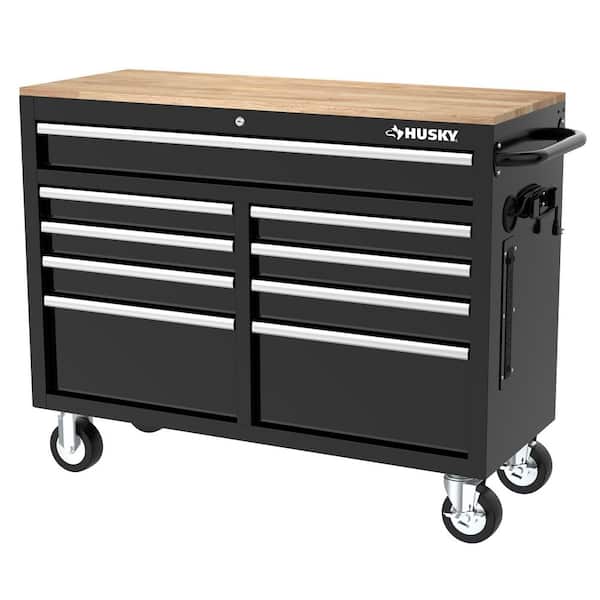 Husky Tool Storage 46 in. W Gloss Black Mobile Workbench Cabinet