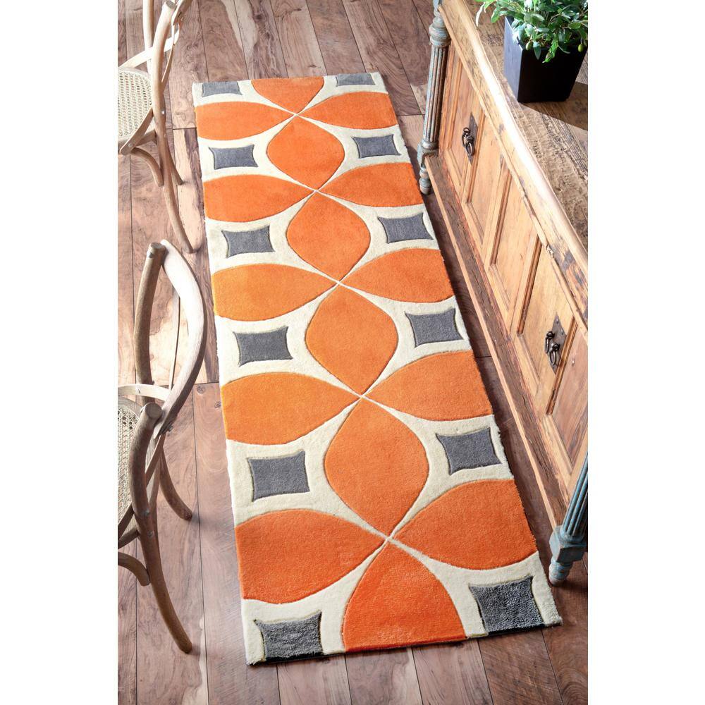 Handmade Tufted Deep Orange Synthetic Runner Rug, 32x6 in