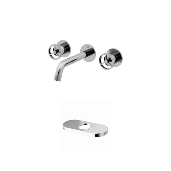 Cass Two Handle Wall Mount Bathroom Faucet with 5.5 in. Hole Cover Deck Plate in Chrome (1 Pack)