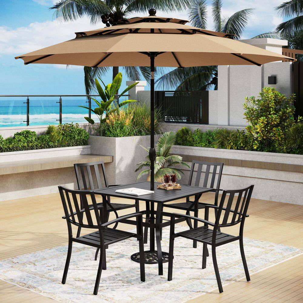Black 6-Piece Metal Outdoor Patio Dining Set with Umbrella price history on PriceWatchPro