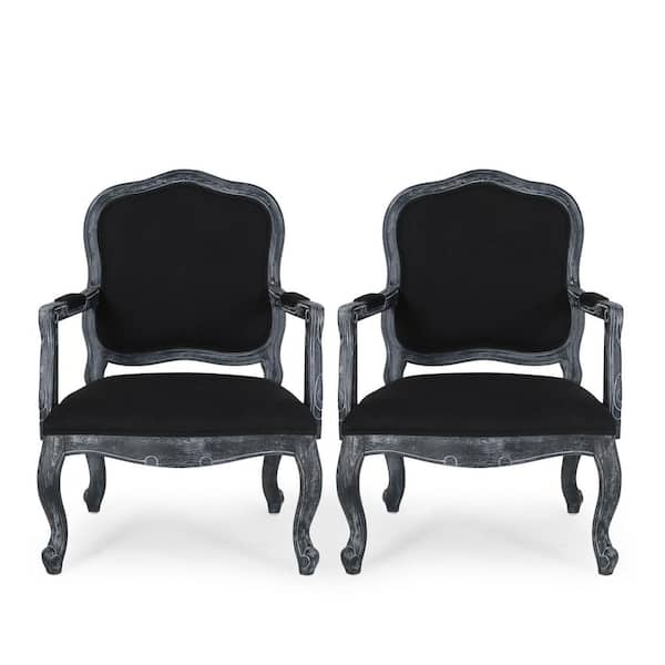 Noble House Joni Black and Gray Upholstered Dining Armchair (Set of 2)