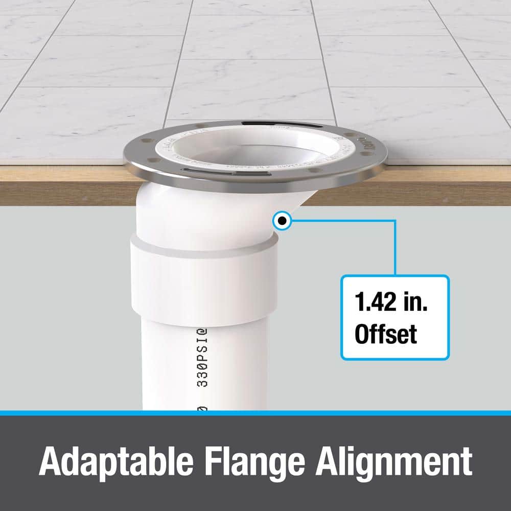 3-Inch PVC Offset Toilet Flange with Stainless Steel Ring
