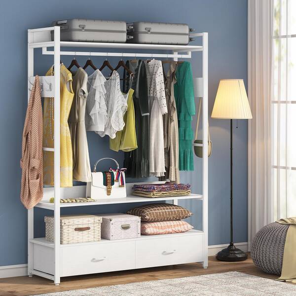 Tribesigns Double Rod Free standing Closet Organizer, White