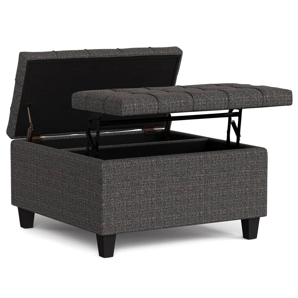 Ebony Tweed Tufted Square Storage Ottoman Coffee Table