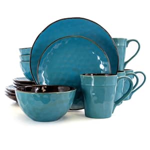 Sea Glass 16-Piece Modern Turquoise Stoneware Dinnerware Set (Service for 4)