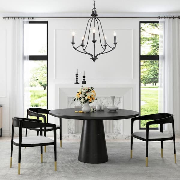 Black Kitchen Island Candlestick Chandelier, Modern Farmhouse 5-Light Dining Living Room Chandelier Pendant Light