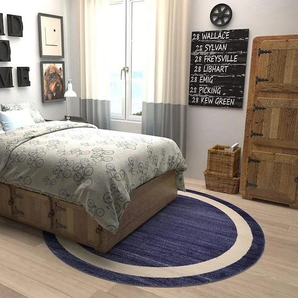 Blue Polypropylene 6 ft. x 6 ft. Solid Color Indoor Round Area Rug