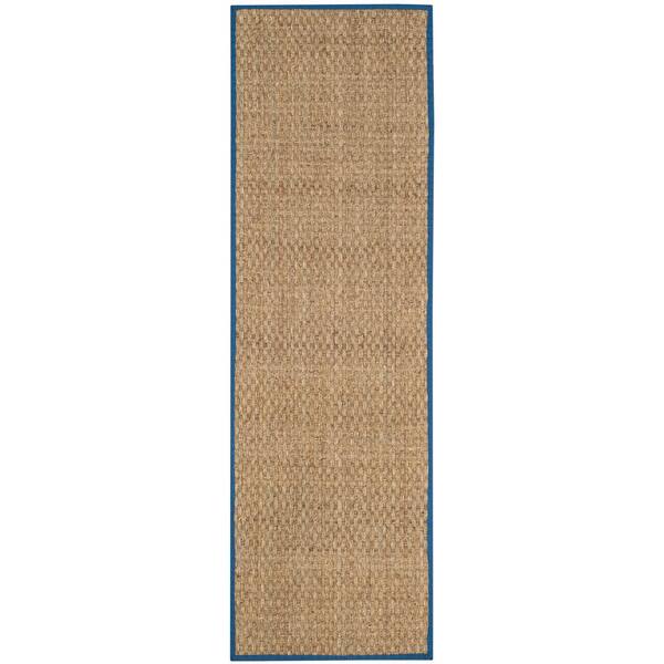 SAFAVIEH Natural Fiber Natural/Navy 3 ft. x 12 ft. Border Woven Runner Rug
