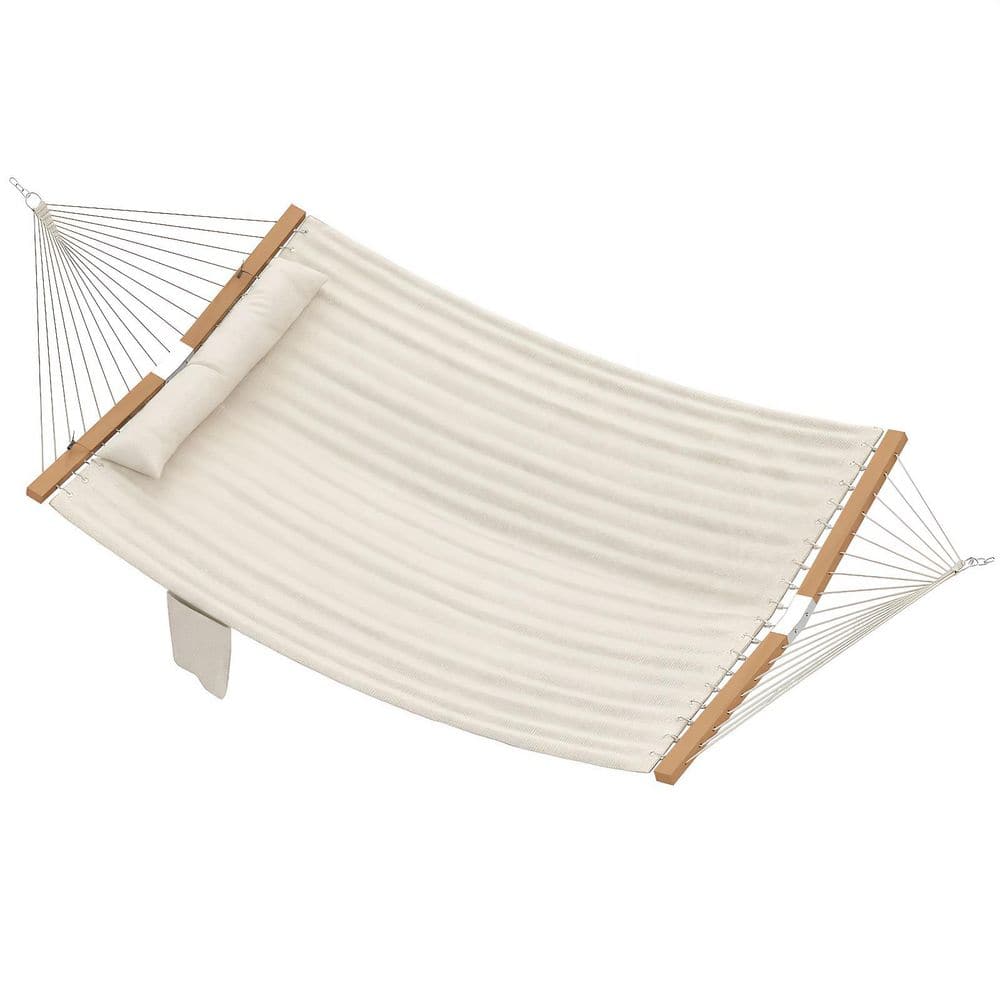 10 ft. White Quilted Double Hammock Patio Hammock with Detachable Movable Long Pillow, Pocket for Balconies Garden price history on PriceWatchPro