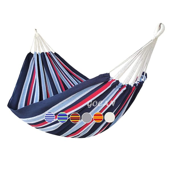 Misopily 10.5 ft. High Quality Cotton Yarn Extra Large Portable Hammock in Dark Blue Stripe For 2 Persons with Bag and 2 Ropes