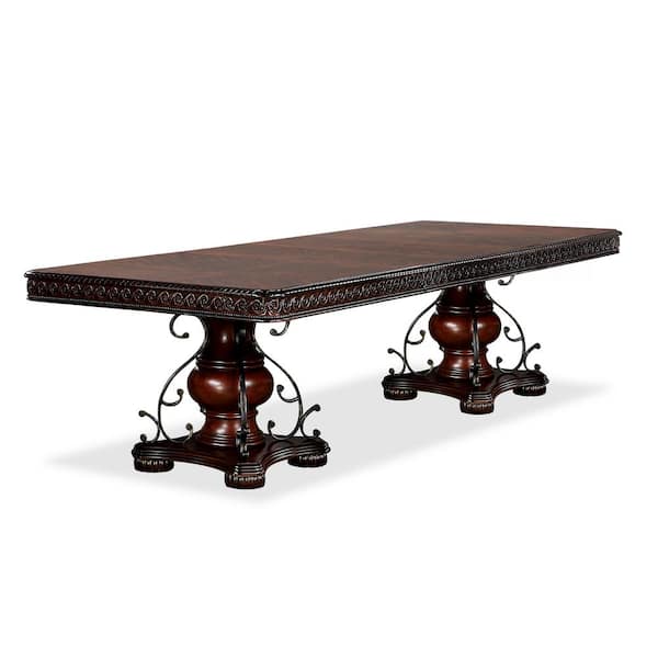 Furniture of America Cabone 120 in. Rectangle Brown Cherry Wood Dining Table with Extension Leaf (Seats 8)