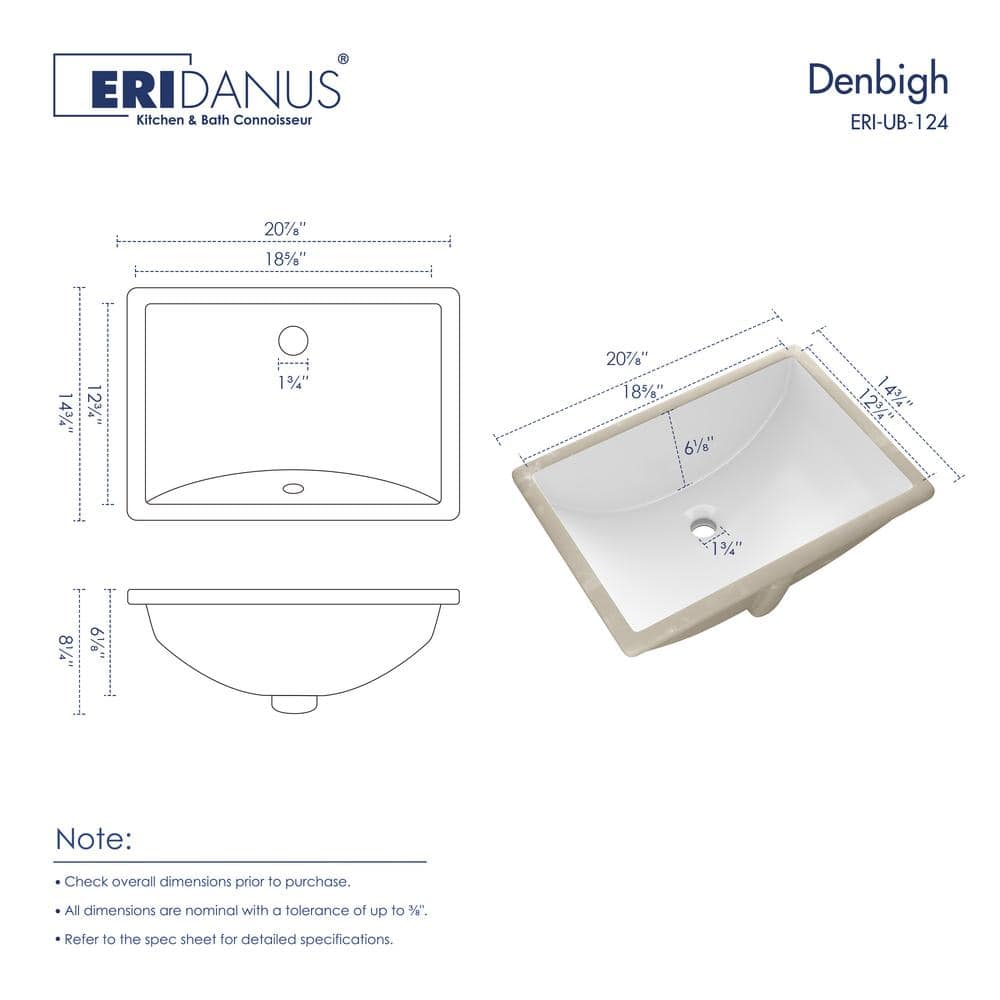 Denbigh 21'' White Ceramic Rectangular Undermount Sink
