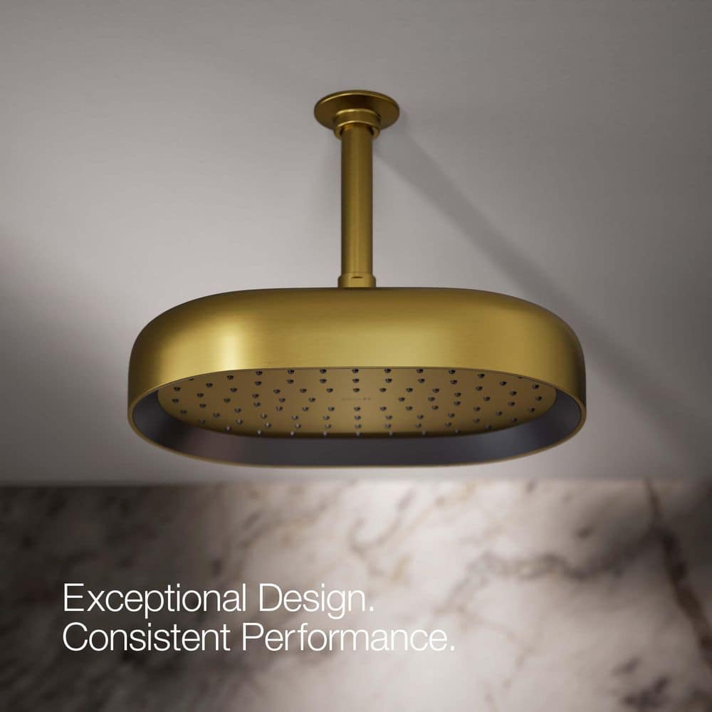 Vibrant Brushed Brass Oval Rain Shower Head with Adjustable Spray