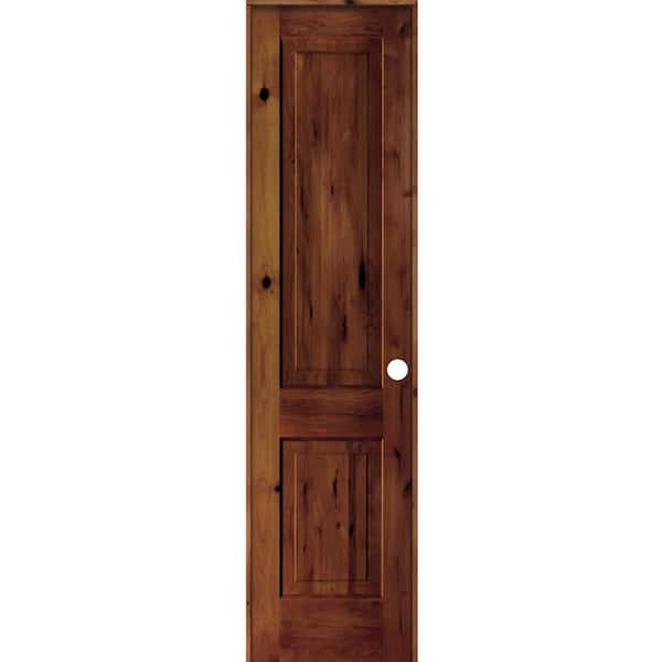 Krosswood Doors 18 in. x 96 in. Rustic Knotty Alder Wood 2 Panel Left-Hand/Inswing Red Chestnut Stain Single Prehung Interior Door
