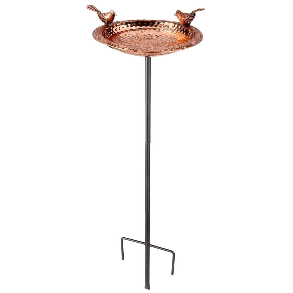 Small Copper Bird Bath with Multipronged Garden Pole