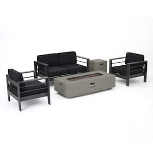 Cape Coral Grey 5-Piece Metal Patio Fire Pit Set with Dark Grey Cushions