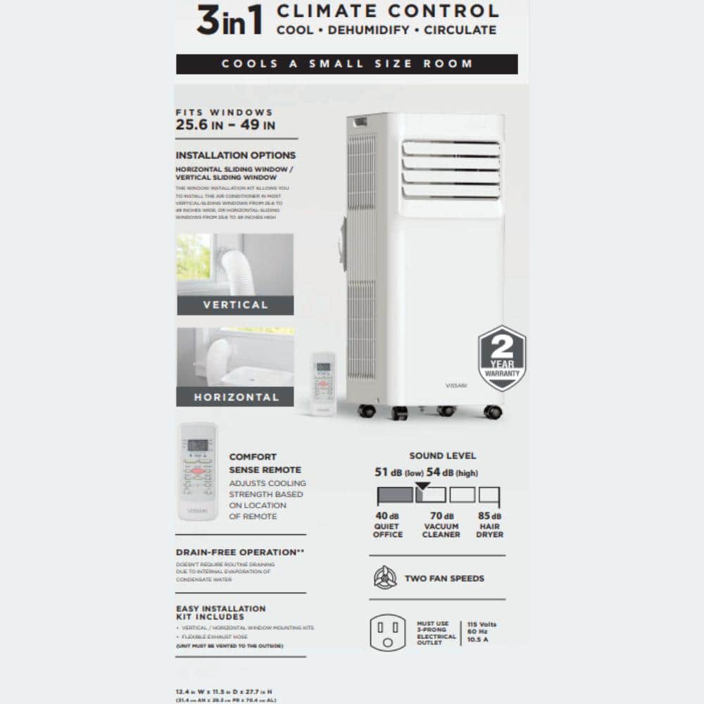 White 5,000 BTU Portable Air Conditioner with Remote and Dehumidifier