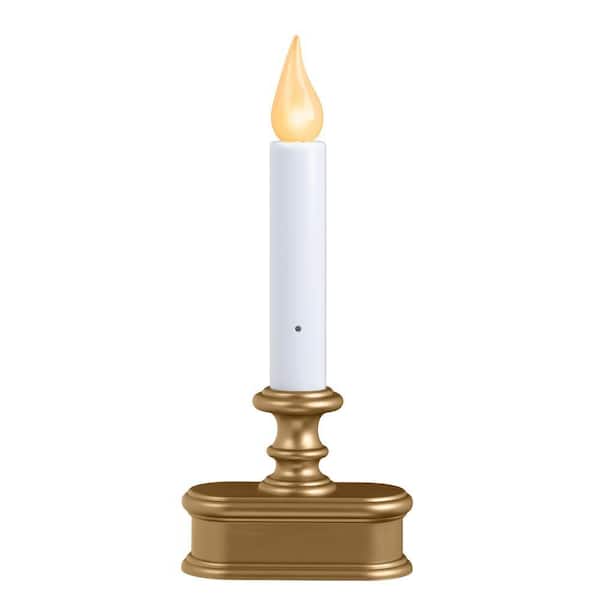 8.75 in. Antique Brass Amber LED Economy Battery Operated Candle with Base