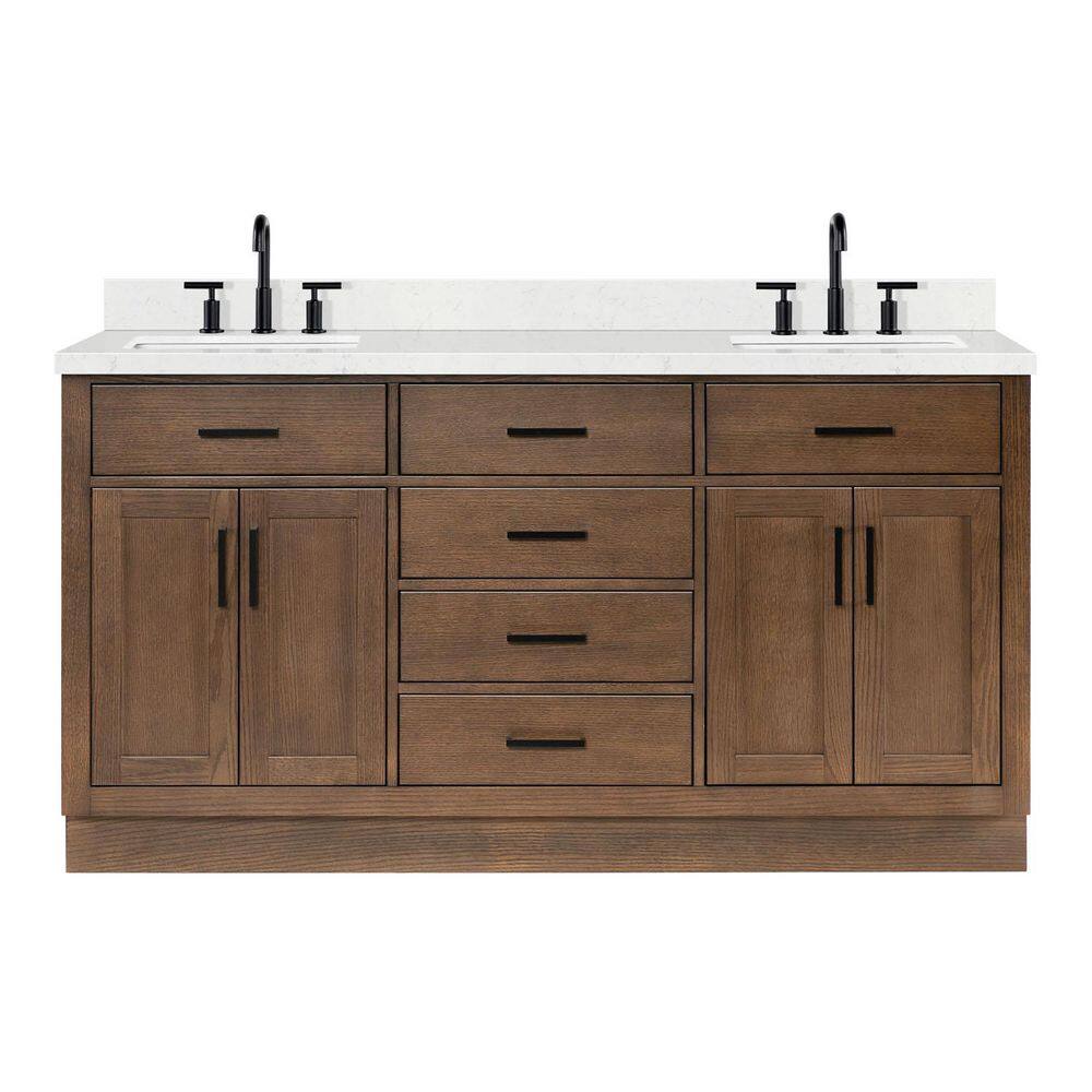 Hepburn 66 in. Double Sink Freestanding Bath Vanity in Brown Oak with Carrara White Quartz Top price history on PriceWatchPro