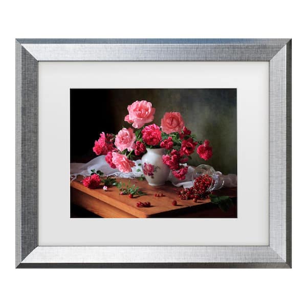 Trademark Fine Art Tatyana Skorokhod Still Life With Roses And Berries Matted Framed Photography Wall Art 14.5 in. x 17.5 in.