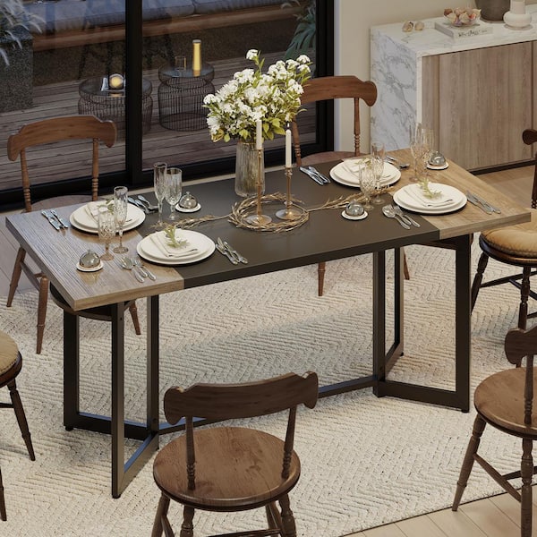 Bestier Gray Wood 70 in. 4 Legs Dining Table with Dual-tier Storage Rack Seats 6-8 People