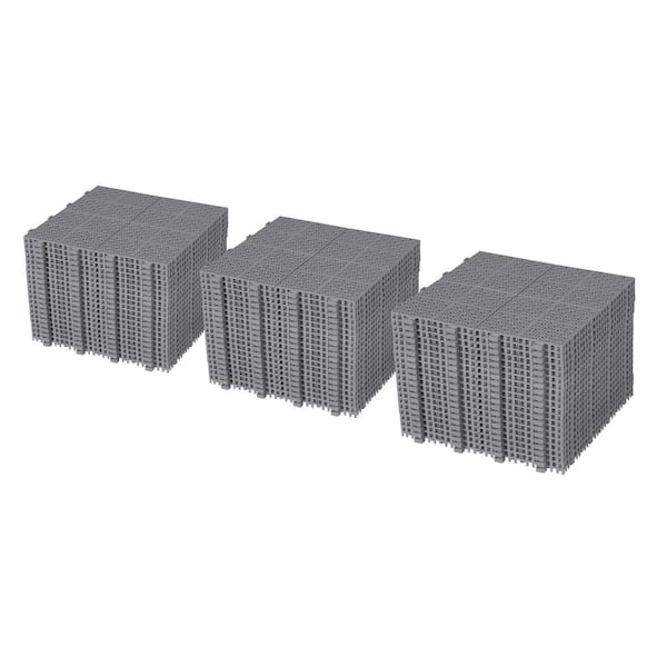 cadeninc Gray 12 in. x 12 in. x 0.43 in. Thick Plastic Interlocking Deck Tiles Rosette Pattern Anti-Slip 60 sq. ft. (60 Pack)