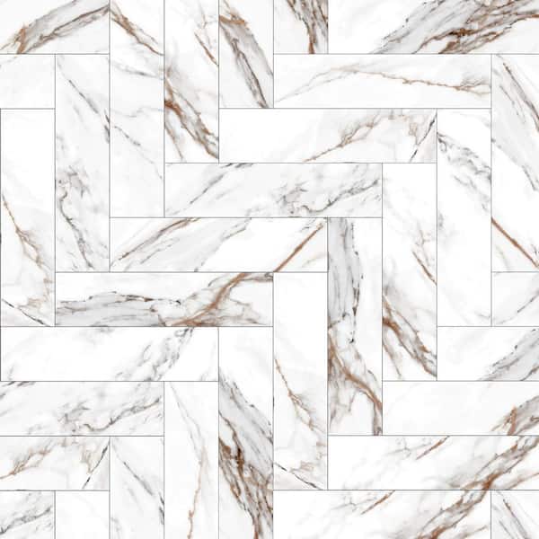 MOLOVO Elegance Gold Subway 3.15 in. x 12.99 in. Matte Porcelain Marble look Floor and Wall Tile (9.04 sq. ft./Case)