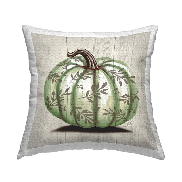Stupell Industries Green Autumnal Pumpkin Botanical Leaf Pattern Green Square Outdoor Throw Pillow