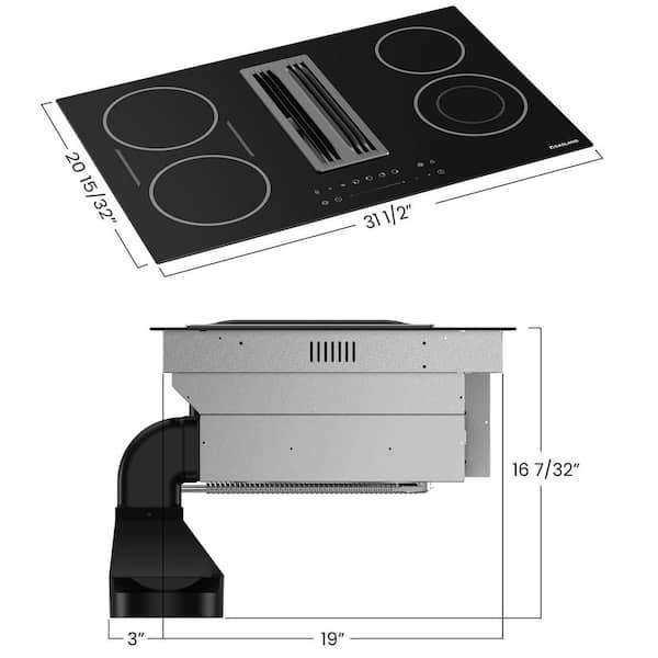 4 Burners Radiant Electric Cooktop with 330 CFM Downdraft, 220V