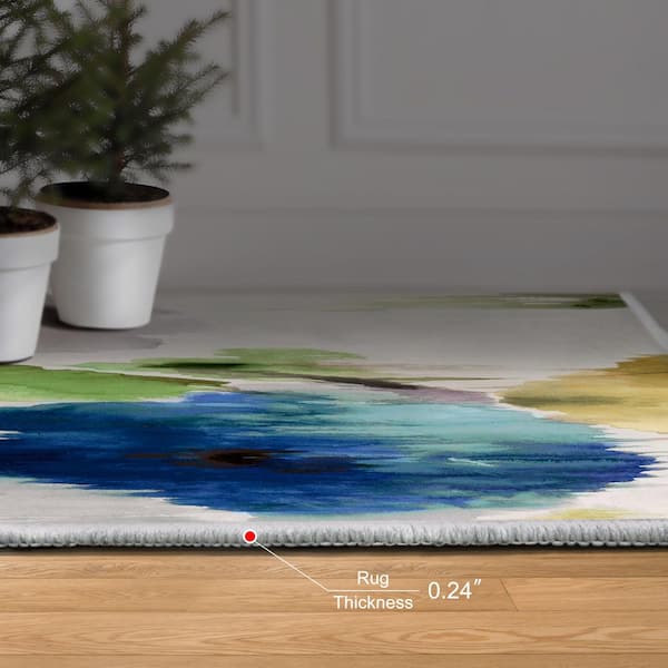 Abstract Flower I, 8'x10' Hand Washable Art Area Rug, power-loomed, 100% polyester, 2mm pile & non-slip back.