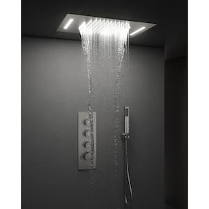 Thermostatic Valve 7-Spray 23x15 in. LED Dual Ceiling Mount Fixed and Handheld Shower Head 2.5 GPM in Brushed Nickel