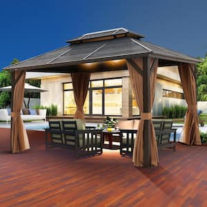 Jager 13 ft. x 10 ft. Coated Aluminium Frame Gazebo in Brown with Double Coated Aluminium Roofs and Mosquito Net