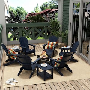 Vineyard 12-Pcs Navy Blue Outdoor Plastic Folding Adirondack Chair and Side Table Patio Conversation Set