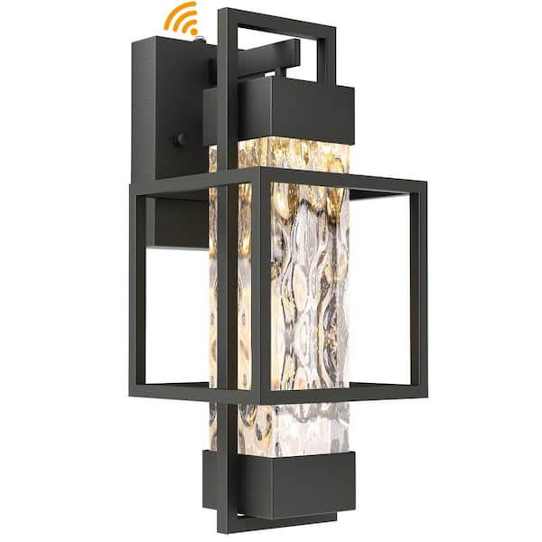 Modern Black Outdoor Light Fixtures Dusk to Dawn 2 Pack with LED T10 Bulbs, 15" Wall Sconce Lantern Waterproof for Porch