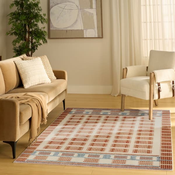 Nordic Ivory Rust 5 ft. x 7 ft. Linear Contemporary Area Rug