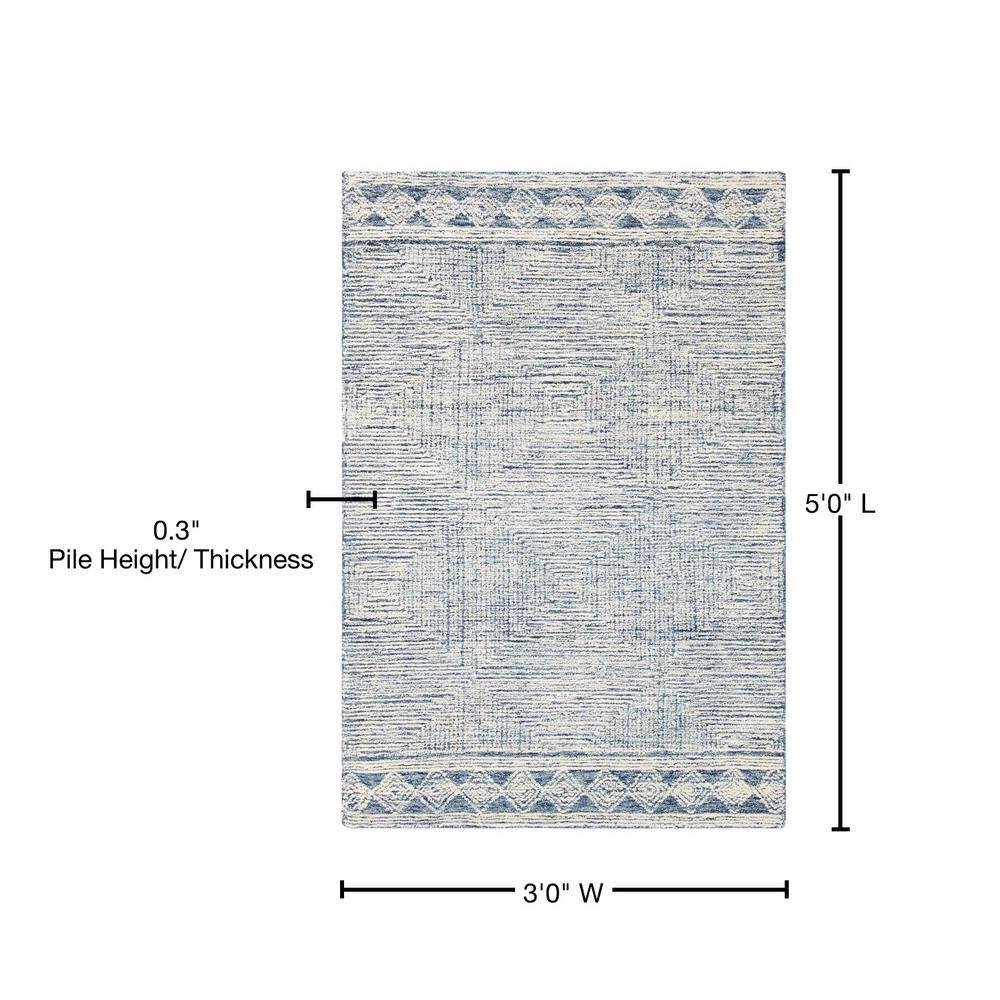 Ivory and Navy Hand-Tufted Wool Abstract Area Rug 3' x 5'