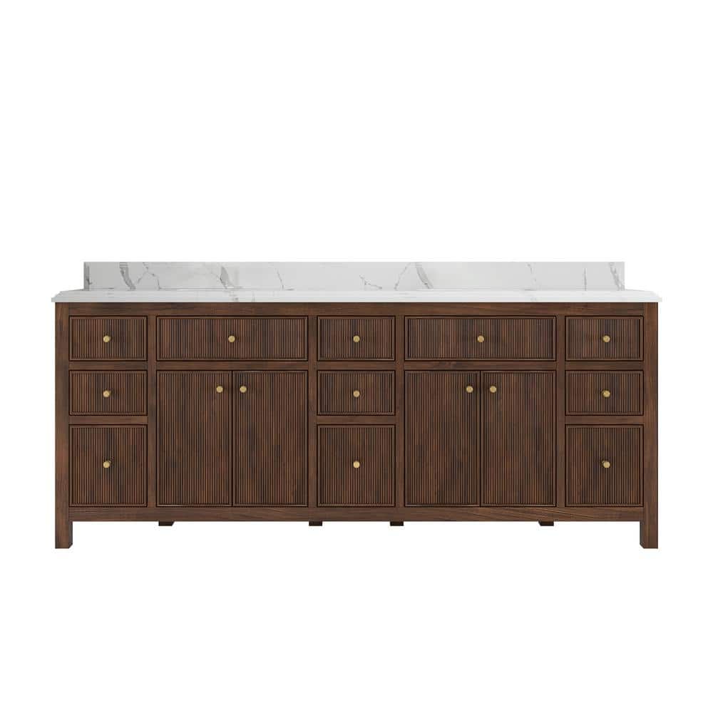 Sonoma Teak 84 in. Double Sink Freestanding Dark Walnut Bath Vanity with Calacatta Laza Quartz Top Unassembled price history on PriceWatchPro