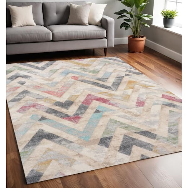 Blue 5 x 8 ft. Woven Chevron Rectangle Indoor Area Rug