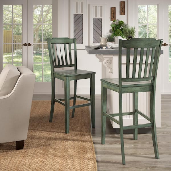 Antique Sage Slat Back Bar Height Chairs (Set of 2)
